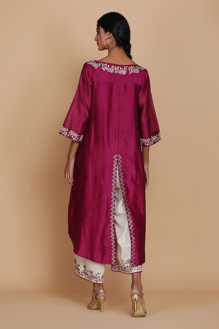 Anju & Harleen Resham Embroidered Asymmetric Tunic With Sharara 
