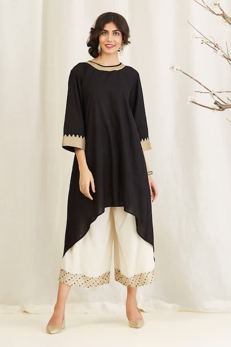 Anju & Harleen Asymmetric Back Slit Kurta With Wide Legged 