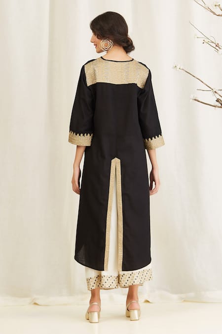 Anju & Harleen Asymmetric Back Slit Kurta With Wide Legged 
