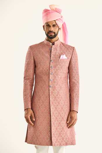 Raghavendra Rathore Jodhpur_Pink Brocade Embroidery The Barfi Inlay Sherwani _Online_at_Aza_Fashions