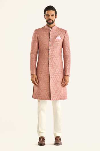 Buy_Raghavendra Rathore Jodhpur_Pink Brocade Embroidery The Barfi Inlay Sherwani _Online_at_Aza_Fashions