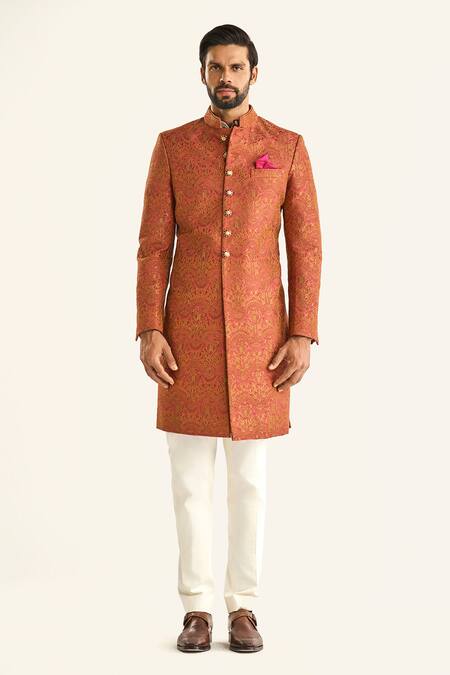 Raghavendra Rathore Jodhpur_Pink Brocade Embroidery The Sheesh Mahal Sherwani _Online_at_Aza_Fashions