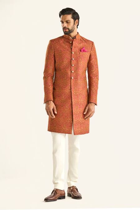Buy_Raghavendra Rathore Jodhpur_Pink Brocade Embroidery The Sheesh Mahal Sherwani _Online_at_Aza_Fashions