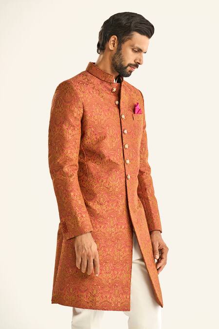 Raghavendra Rathore Jodhpur_Pink Brocade Embroidery The Sheesh Mahal Sherwani _at_Aza_Fashions