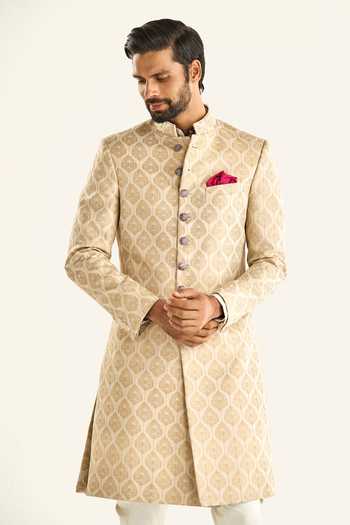 Raghavendra Rathore Jodhpur_Off White Brocade Embroidery The Paan Butti Sherwani _at_Aza_Fashions