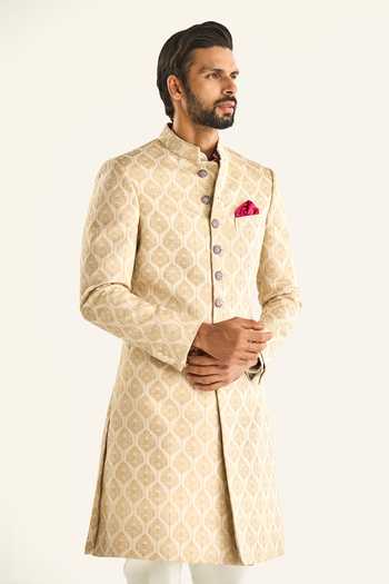 Buy_Raghavendra Rathore Jodhpur_Off White Brocade Embroidery The Paan Butti Sherwani 