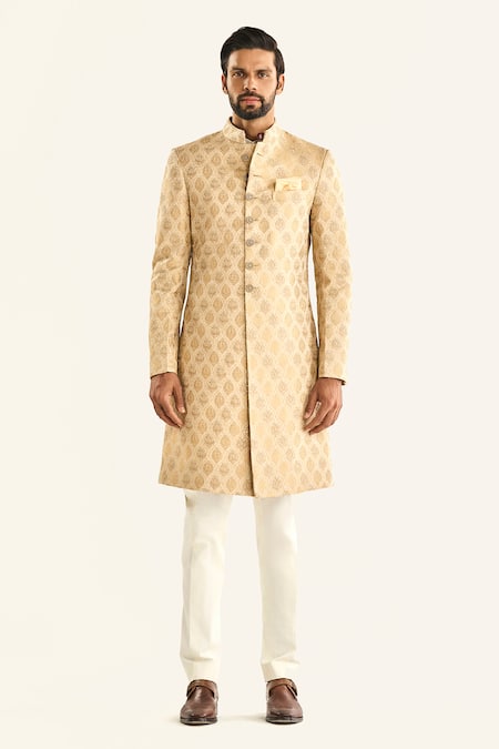 Raghavendra Rathore Jodhpur_Off White Brocade Embroidery The Mewari Sherwani _Online_at_Aza_Fashions