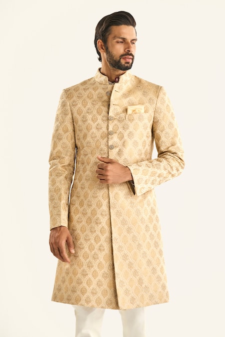 Raghavendra Rathore Jodhpur_Off White Brocade Embroidery The Mewari Sherwani _at_Aza_Fashions