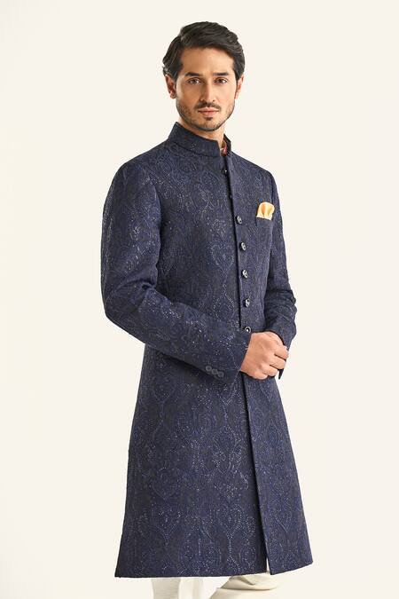 Buy Raghavendra Rathore Jodhpur Blue Brocade Embroidery The Jal Mahal Sherwani Online at Aza Fashions Buy_Raghavendra Rathore Jodhpur_Blue Brocade Embroidery The Jal Mahal Sherwani _Online_at_Aza_Fashions