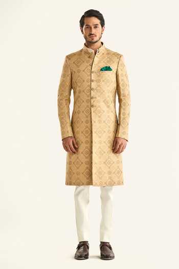 Buy_Raghavendra Rathore Jodhpur_Gold Brocade Embroidery The Mosaic Sherwani _Online_at_Aza_Fashions
