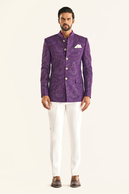 Raghavendra Rathore Jodhpur_Purple Silk Embroidery The Tapestry Regalia Bandhgala _Online_at_Aza_Fashions