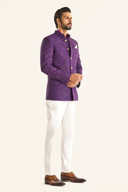 Buy_Raghavendra Rathore Jodhpur_Purple Silk Embroidery The Tapestry Regalia Bandhgala _Online_at_Aza_Fashions
