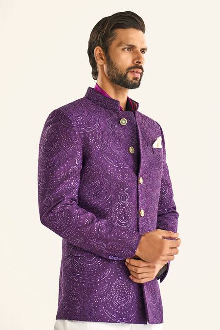 Raghavendra Rathore Jodhpur_Purple Silk Embroidery The Tapestry Regalia Bandhgala _at_Aza_Fashions