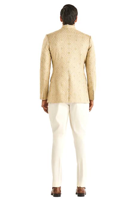 Raghavendra Rathore Jodhpur_Cream Silk Embroidery The Architectural Alcove Bandhgala _Online_at_Aza_Fashions