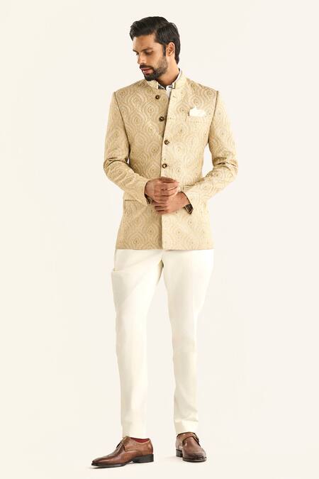 Raghavendra Rathore Jodhpur_Cream Silk Embroidery The Architectural Alcove Bandhgala _at_Aza_Fashions