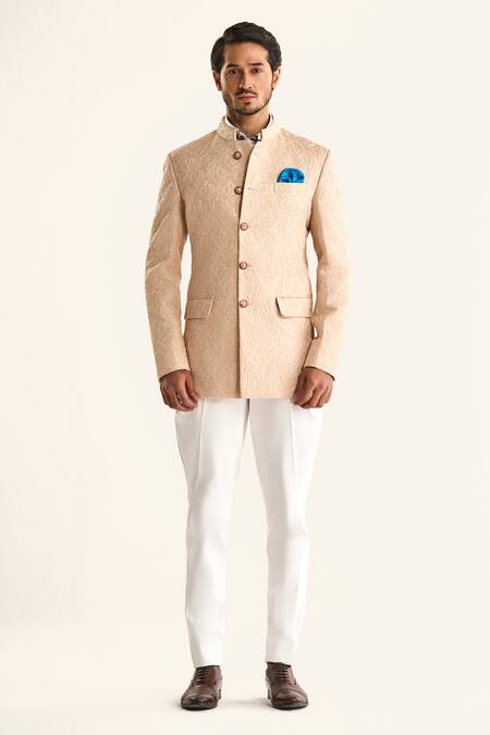 Buy Raghavendra Rathore Jodhpur Pink Linen, Silk Embroidery The Sanganeri Bandhgala Online at Aza Fashions Buy_Raghavendra Rathore Jodhpur_Pink Linen, Silk Embroidery The Sanganeri Bandhgala _Online_at_Aza_Fashions