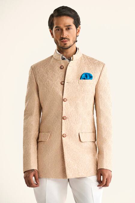 Buy Raghavendra Rathore Jodhpur Pink Linen, Silk Embroidery The Sanganeri Bandhgala Buy_Raghavendra Rathore Jodhpur_Pink Linen, Silk Embroidery The Sanganeri Bandhgala