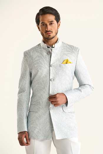 Buy Raghavendra Rathore Jodhpur Blue Linen Sequins, Embroidery The Foliage Bandhgala Online at Aza Fashions Buy_Raghavendra Rathore Jodhpur_Blue Linen Sequins, Embroidery The Foliage Bandhgala _Online_at_Aza_Fashions