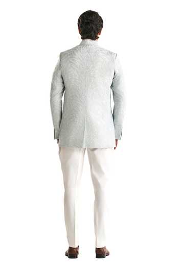Raghavendra Rathore Jodhpur Blue Linen Sequins, Embroidery The Foliage Bandhgala at Aza Fashions Raghavendra Rathore Jodhpur_Blue Linen Sequins, Embroidery The Foliage Bandhgala _at_Aza_Fashions