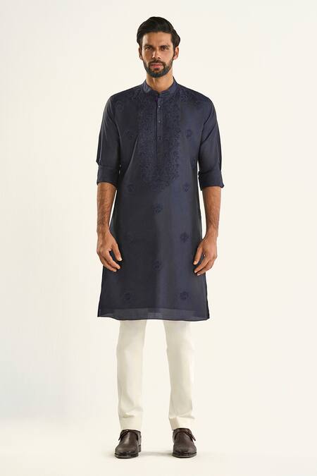 Raghavendra Rathore Jodhpur Blue Silk Embroidery The Moonstone Kurta Online at Aza Fashions Raghavendra Rathore Jodhpur_Blue Silk Embroidery The Moonstone Kurta _Online_at_Aza_Fashions