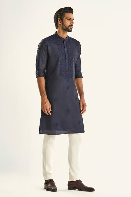 Buy Raghavendra Rathore Jodhpur Blue Silk Embroidery The Moonstone Kurta Online at Aza Fashions Buy_Raghavendra Rathore Jodhpur_Blue Silk Embroidery The Moonstone Kurta _Online_at_Aza_Fashions