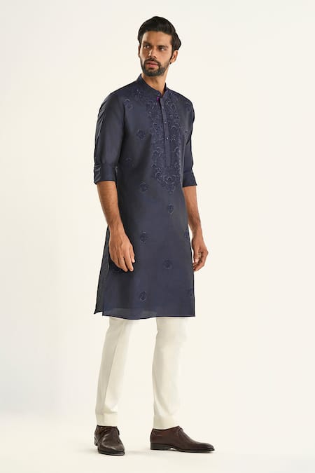 Raghavendra Rathore Jodhpur Blue Silk Embroidery The Moonstone Kurta at Aza Fashions Raghavendra Rathore Jodhpur_Blue Silk Embroidery The Moonstone Kurta _at_Aza_Fashions