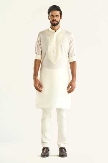 Raghavendra Rathore Jodhpur_Off White Silk Embroidery The Parchinkari Kurta _Online_at_Aza_Fashions