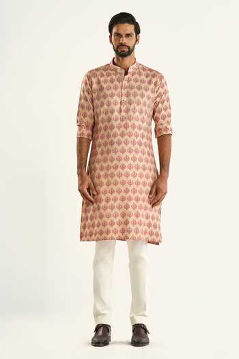Buy_Raghavendra Rathore Jodhpur_Pink Silk Embroidery The Bageecha Printed Kurta _Online_at_Aza_Fashions