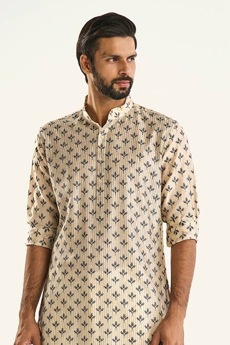 Buy_Raghavendra Rathore Jodhpur_Off White Silk, Chanderi Embroidery The Bedazzled Noir Printed Kurta _Online_at_Aza_Fashions