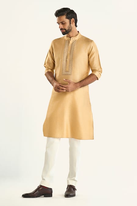 Raghavendra Rathore Jodhpur Gold Silk Woven Threadwork The Junagarh Kurta 