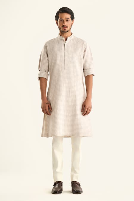 Buy Raghavendra Rathore Jodhpur Off White Linen Embroidery The Sundarban Outdoor Checkered Kurta Online at Aza Fashions Buy_Raghavendra Rathore Jodhpur_Off White Linen Embroidery The Sundarban Outdoor Checkered Kurta _Online_at_Aza_Fashions