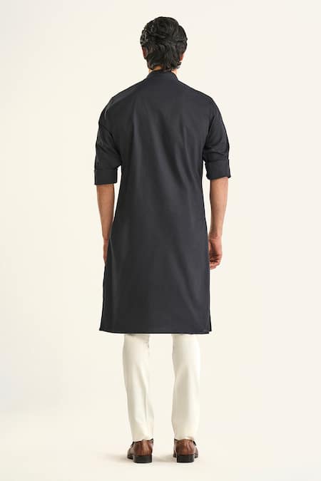Shop Raghavendra Rathore Jodhpur Black Cotton Embroidery The Chevron Noir Kurta at Aza Fashions Shop_Raghavendra Rathore Jodhpur_Black Cotton Embroidery The Chevron Noir Kurta _at_Aza_Fashions