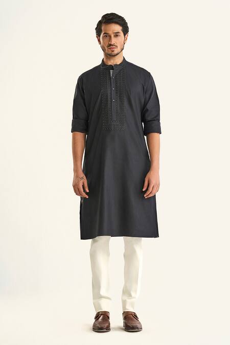 Buy Raghavendra Rathore Jodhpur Black Cotton Embroidery The Chevron Noir Kurta Online at Aza Fashions Buy_Raghavendra Rathore Jodhpur_Black Cotton Embroidery The Chevron Noir Kurta _Online_at_Aza_Fashions