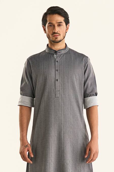 Raghavendra Rathore Jodhpur Black Cotton Embroidery The Noir Maze Kurta Online at Aza Fashions Raghavendra Rathore Jodhpur_Black Cotton Embroidery The Noir Maze Kurta_Online_at_Aza_Fashions