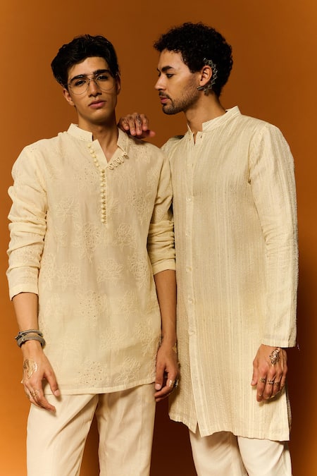 Buy Nafs Ivory Chanderi, Cotton Embroidery Rose Thread Hand Kurta And Pant Set Online at Aza Fashions Buy_Nafs_Ivory Chanderi, Cotton Embroidery Rose Thread Hand Kurta And Pant Set _Online_at_Aza_Fashions