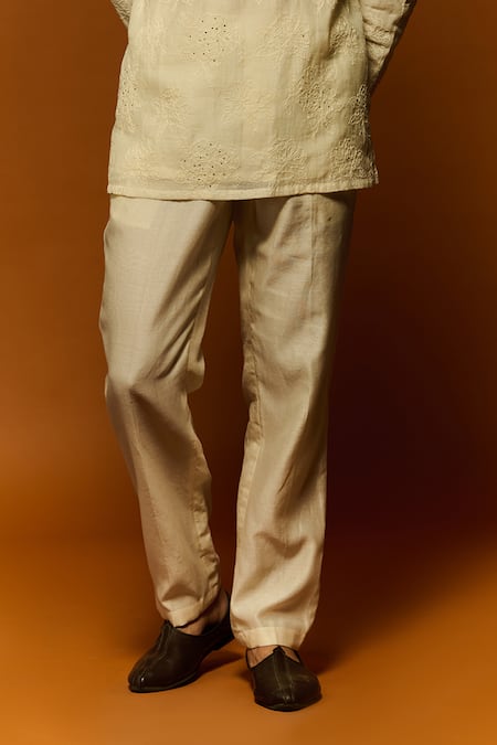 Shop Nafs Ivory Chanderi, Cotton Embroidery Rose Thread Hand Kurta And Pant Set Online at Aza Fashions Shop_Nafs_Ivory Chanderi, Cotton Embroidery Rose Thread Hand Kurta And Pant Set _Online_at_Aza_Fashions