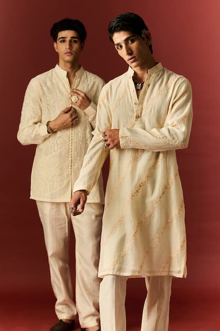 Buy_Nafs_Ivory Chanderi, Cotton Pearls Hand Embroidered Kurta And Pant Set 
