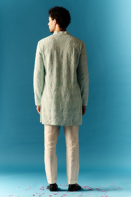 Shop Nafs Blue Silk, Cotton Embroidery Hand Lucknowi Chikankari Kurta at Aza Fashions Shop_Nafs_Blue Silk, Cotton Embroidery Hand Lucknowi Chikankari Kurta _at_Aza_Fashions