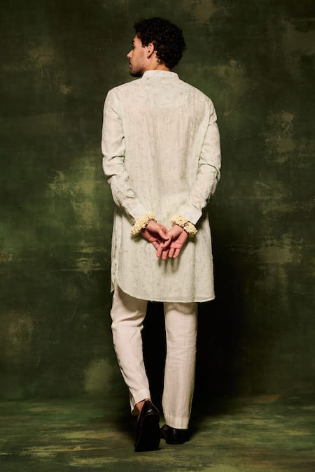 Shop Nafs Blue Chanderi, Cotton Embroidery Zari Floral Hand Kurta With Pant at Aza Fashions Shop_Nafs_Blue Chanderi, Cotton Embroidery Zari Floral Hand Kurta With Pant _at_Aza_Fashions