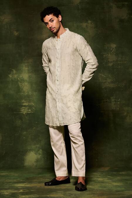 Buy Nafs Blue Chanderi, Cotton Embroidery Zari Floral Hand Kurta With Pant Online at Aza Fashions Buy_Nafs_Blue Chanderi, Cotton Embroidery Zari Floral Hand Kurta With Pant _Online_at_Aza_Fashions