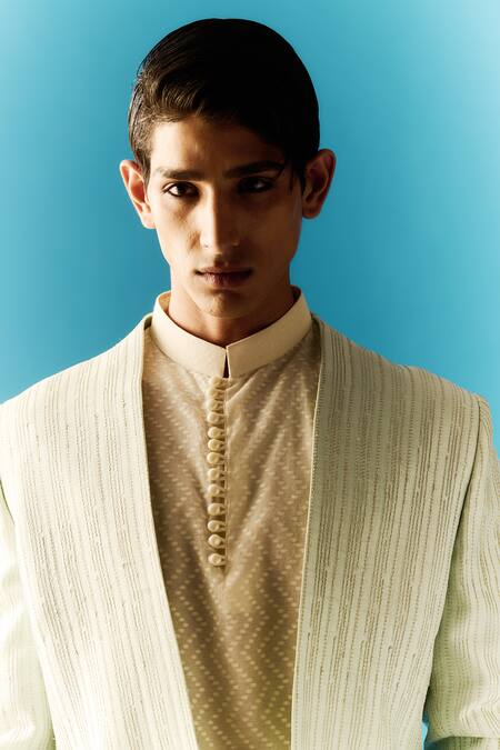 Buy_Nafs_Ivory Chanderi, Cotton Zari Hand Embroidered Kurta Set And Nehru Jacket_Online_at_Aza_Fashions