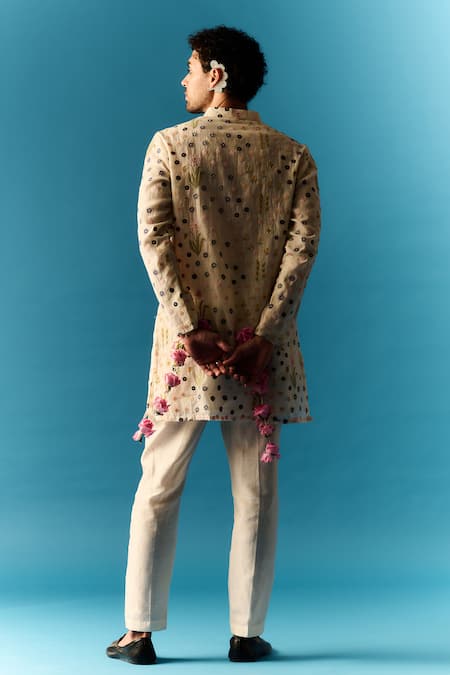 Shop Nafs Ivory Chanderi, Cotton Embroidery Thread Hand Kurta And Pant Set at Aza Fashions Shop_Nafs_Ivory Chanderi, Cotton Embroidery Thread Hand Kurta And Pant Set _at_Aza_Fashions