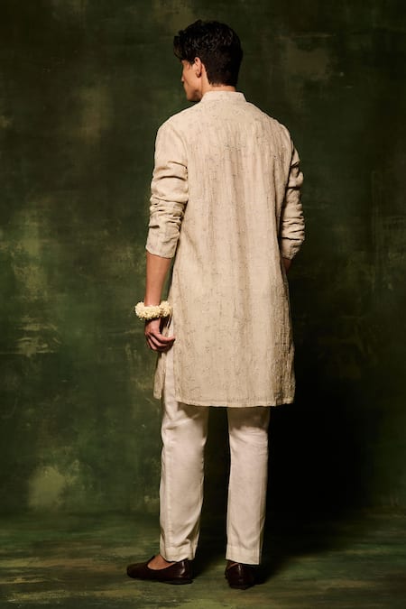 Shop_Nafs_Grey Chanderi, Cotton Embroidery Zari And Tikki Hand Kurta With Pant _at_Aza_Fashions