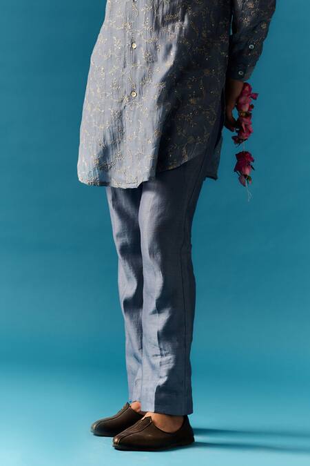 Nafs Blue Chanderi, Cotton Embroidery Tikki And Zari Hand Kurta With Pant Online at Aza Fashions Nafs_Blue Chanderi, Cotton Embroidery Tikki And Zari Hand Kurta With Pant _Online_at_Aza_Fashions