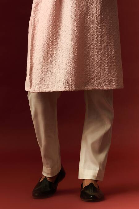 Nafs Pink Chanderi, Cotton Embroidery Lucknowi Chikankari Hand Kurta With Pant Online at Aza Fashions Nafs_Pink Chanderi, Cotton Embroidery Lucknowi Chikankari Hand Kurta With Pant _Online_at_Aza_Fashions