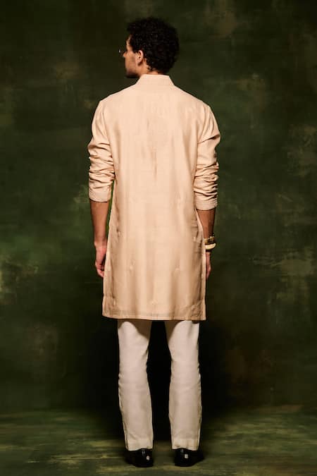 Shop Nafs Brown Chanderi, Cotton Embroidery Hand Lucknowi Chikankari Kurta With Pant at Aza Fashions Shop_Nafs_Brown Chanderi, Cotton Embroidery Hand Lucknowi Chikankari Kurta With Pant _at_Aza_Fashions