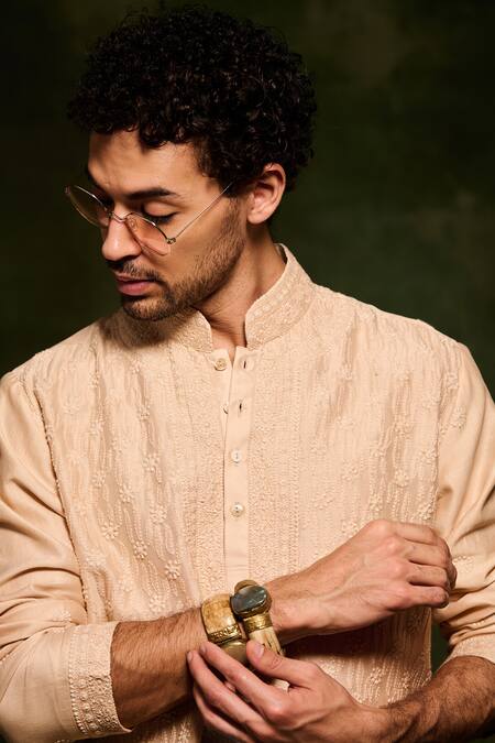 Buy Nafs Brown Chanderi, Cotton Embroidery Hand Lucknowi Chikankari Kurta With Pant Online at Aza Fashions Buy_Nafs_Brown Chanderi, Cotton Embroidery Hand Lucknowi Chikankari Kurta With Pant _Online_at_Aza_Fashions