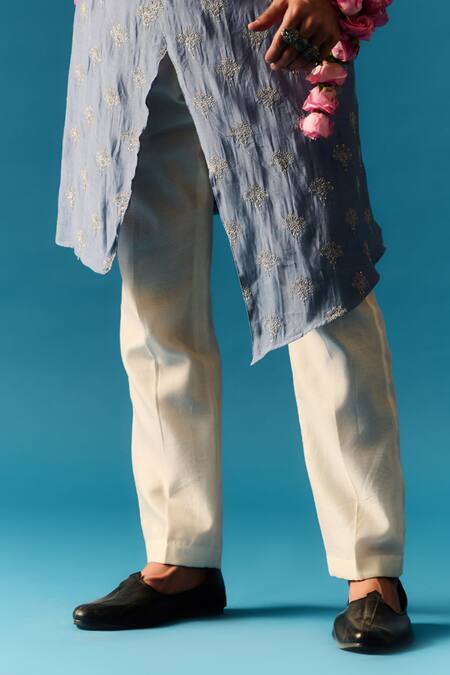 Nafs Blue Chanderi, Cotton Embroidery, Zari Hand Angarkha With Pant at Aza Fashions Nafs_Blue Chanderi, Cotton Embroidery, Zari Hand Angarkha With Pant _at_Aza_Fashions