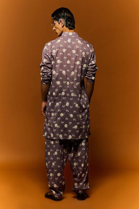 Shop Nafs Purple Cotton Embroidery Abstract Print Kurta And Pant Set at Aza Fashions Shop_Nafs_Purple Cotton Embroidery Abstract Print Kurta And Pant Set_at_Aza_Fashions