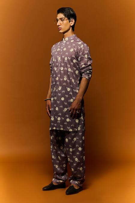 Nafs Purple Cotton Embroidery Abstract Print Kurta And Pant Set Online at Aza Fashions Nafs_Purple Cotton Embroidery Abstract Print Kurta And Pant Set_Online_at_Aza_Fashions